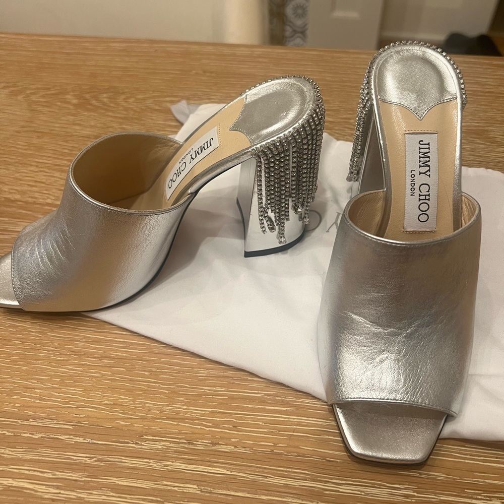 Jimmy Choo Baia Napa Metallic Mules Size 37.5